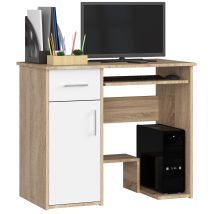 Pc-schreibtisch Akord Jay In Der Farbe Sonoma-eiche Schublade Front Weiß Und 3 Ablagen B90 X H74 X T50 Cm