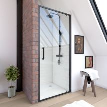 Aurlane - Mampara Ducha Pivotante 90x200 - Perfil Negro Mate - Cristal Transparente