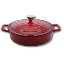 Elo 3082826 Casseruola In Ghisa Smaltata Bassa Antiaderente Con Coperchio, Rosso Ciliegia, Adatto Al Forno, Pentola A Cottura A Induzione, 28 Cm, 3l