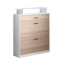 Schuhschrank Mit Led Flurmöbel Garderobenset 2 Tiefenklappen 1 Schublade Schuhkipper 105x89x23cm Modell Paola Sonoma Matt Mit Weiss Glanz