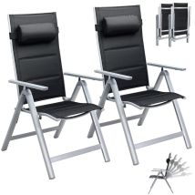 Bakaji - Set 2 Sedie Da Giardino Alluminio Schienale Alto Extra Imbottito Pieghevoli Nero