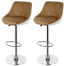 Skecten 2x Taburete De Bar De Cuero Pu / Taburete Altura Ajustable / On Respaldo Asiento Acolchado / Camello+blanco