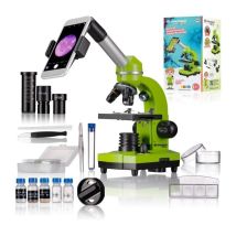 Microscope Étudiant Biolux Sel - Bresser Junior - Grossissement 40x-1600x - Kit D'Expérimentation - Vert