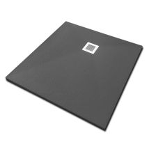 Veroni - Duschwanne Aus Kompositstein Mit Schiefer-muster Flach (txbxh) 90 X 90 X 3 Cm Schwarz