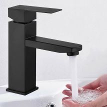 Mezclador Monomando De Lavabo De Acero Inoxidable Negro Para Agua Fría Y Caliente Con 2 Mangueras (60cm) Incluidas, Grifo De Lavabo Negro, Mezclador 