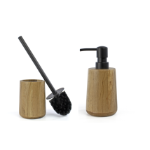 Deblanch - Set De Accesorios De Aseo Roble: Escobillero De Madera + Dispensador De Madera