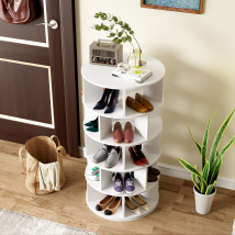 Étagère À Chaussures, Angle Pivotant, Rond Blanc, 5 Niveaux, Hauteur 115 Cm, Largeur 60 Cm