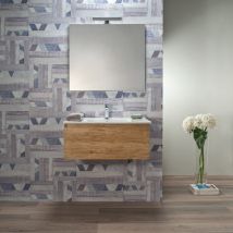 Arche' - Mobile Bagno Rovere Naturale 100 Cm Con Cassetto Lavabo E Specchio