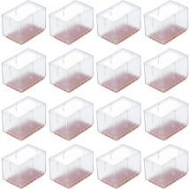 Hiasdfls – 16 Non-Slip PVC Rectangular Chair Leg Protectors – Transparent & Brown – Furniture Glide