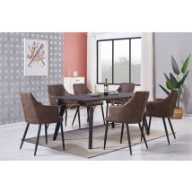 Juego De Comedor Cosmo Lux Zarah: Mesa De Comedor De Madera Negra Y Juego De 6 Sillas De Comedor De Cuero Marrón - Comedor Cocina