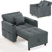 Convertible Sofa Bed 3-in-1 Pull Out Arm Chair Folding Recliner Sleeper Single Bed For Adults, Dark Gray - Yodolla