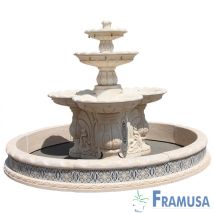 Fuente De Piedra Artificial Central Small Extra Grande Rosana Snow Arena Ocre Con Bomba Y Cerco Para Jardin