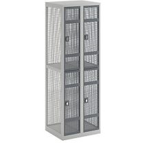 Armadietto in lamiera forata a due piani 600mm – Grigio chiaro RAL 7035 / Grigio basalto RAL 7012 – 2 scomparti – 1800mm di altezza