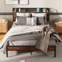 Cecipa Max Letto Matrimoniale Con Testiera Forata, Struttura Letto Moderna Con Led Regolabile, 3 Porte Usb E Type-c, 14 Doghe In Metallo, Acciaio 