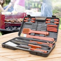 Grillbesteck-Set – Handkoffer Barbecue mit 18 Teilen – Schwarz/Silber – Edelstahl, Holz – Praktisch und kompakt