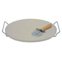 Dexam – Pizza Stone Set – Unglazed Pizza Stone with Serving Handles, Pizza Cutter – Up to 230°C/450°F