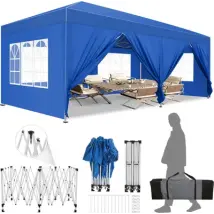 Carpa Plegable De Jardín. Gazebo Impermeable Plegable 3x6m Con Paneles Laterales. Carpa De Exterior. Altura Ajustable. Protección Uv 50+. Y Agua, 