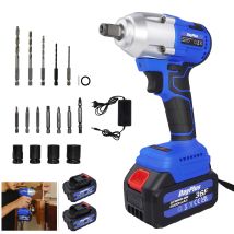 Brushless 2 Batterie Impact Tournevis, Outil Électrique 21v Avec 16 Bits, 420nm Batterie Bits, Avant, Rotation Inverse, 4 Manchons, 5 Bits, 7 