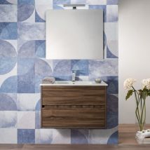 Arche' - Mobile Bagno Noce 100 Cm Sospeso 2 Cassetti Lavabo E Specchio