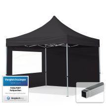 House Of Tents - Toolport Gazebo Pieghevole Giardino 3x3m - 2 Laterali Alluminio Telo Repelente Al Agua Padiglione Mercati Sagre Nero