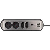 Estilo Ecksteckdosenleiste Mit Usb-ladefunk. 4-fach 2xschutzkontakt & 2xeuro Silber/schwarz - 1153590410 - Brennenstuhl