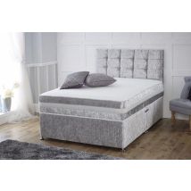 Furniturestop - Divan Bed Crushed Silver Velvet Fabric Bed + Mattress - 13.5 Memory Spring Mattress - 4 Drawers-5ft