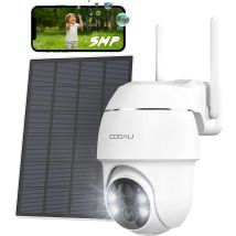 Cooau 5mp Außensicherheitskamera Mit Solarpanel – 4dbi Akku – Außenkamera Mit Wlan, H.265-videokompression, 4 Scheinwerfern, Cloud-speicher, 2,4ghz