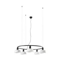 Faro – Lampada a sospensione cilindrica TATAWIN – Acciaio, Vetro – E27, 5 lampade, 15W – Nero Satinato, Opale