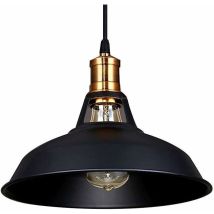 Lustre Suspension Industrielle Vintage E27 Led Lampe Plafonniers Retro Abat-jour Pour Cuisine Salle À Manger Salon Chambre Restaurant, Noir