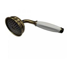 Rociador retro de bronce mate con mango de porcelana – 220 mm – 77 mm