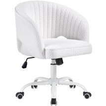 Yaheetech Poltroncina/sedia Da Ufficio Scrivania Ergonomica In Bouclé Imbottita A Rotelle Girevole Reclinabile Altezza Regolabile Bianco