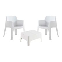 Sp Berner - Set De Muebles De Jardín Y Terraza Costa Color Blanco - 2 Sillones Y Mesa De Centro Con Almacenaje - Fabricado En España Con Plástico 