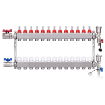 Kit Collecteur Radiateur, 13 Circuits Distributeur Chauffage, Avec Vannes À Boisseau Sphérique 1", Avec Purgeur Manuel Et Débitmètre, Raccords Pour 