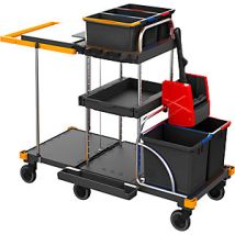 Carrello di pulizia EQUIPE 1410 x 620 x 1140 mm – 17 secchi da 8 l – Grigio – VERMOP
