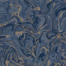 Fine Decor - Marble Navy Blue Gold Metallic Paste The Paper Wallpaper