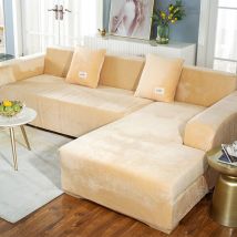 Litzee - Corner Sofa Cover With Armrests Sofa Cover Stretch L-shaped Protective Sofa (l-shaped Corner Sofa, Please Buy Two Pieces)-beige Single 90-
