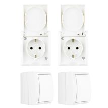 4tlg. Feuchtraum Steckdose Schalter Starter Set Weiß Rev Ritter Aquaform Aufputz