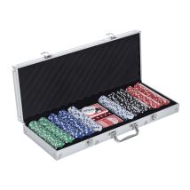 Mallette De Poker Professionnelle En Aluminium, Coffret De Poker Avec 500 Jetons Et 2 Jeux De Cartes Pour Texas Hold'em Et Blackjack