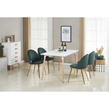 Life Interiors - Halo Lucia Dining Set - Mesa De Comedor De Madera Blanca Y Juego De 4 Sillas De Comedor De Terciopelo Verde - Comedor Cocina