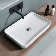 Doporro - Lavabo Suspendido O Lavabo Sobre Encimera Rectangular En Blanco Mate Colossum815 60x40x9cm Hecho De Mármol Mineral Fundido Conexíones Din - 