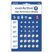 Everactive Set 10 X Ag3, 5 X Ag4, 5 X Ag 10, 10 X Ag13 1,5 V, 30 X Batterien, Knopfzellen, Alkalisch, Mini, 3 Jahre Lebensdauer, 30 Stück - 1 