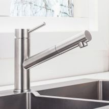Rubinetto Cucina Con Doccetta Estraibile, Miscelatore Monocomando Per Lavello Girevole A 150 °, Rubinetti In Acciaio Inox 304 Spazzolato, Acqua Fredda