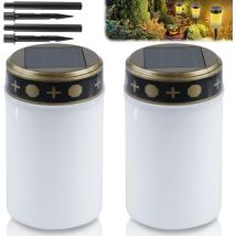 Set Di 2 Candele Funebri Solari A Led - Con Picchetto Per Il Terreno - Impermeabili - Ip55 - Luce Funebre - Luce Solare - Per Uso Esterno - 7 X 12 Cm