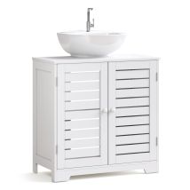 Under Sink Cabinet With 2 Louvered Doors And 2 Shelves, Wooden Freestanding Bathroom Storage Unit 59 X 30 X 60.5cm, White, Mondeer