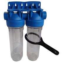 104509 - Stazione Filtro Doppia Nuda Con Chiave Di Sblocco - Misura Standard 10' - Attacco F20/27 (f3/4'), Grigio - Aquawater