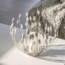 Gilde - Windlicht, 'trevi', Blattmotiv, Metall, Silberfarben, Ve 1, H. 27 Cm, D. 30 Cm