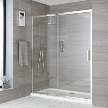 Milano Portland Chrome Reversible Walk In Wet Room Sliding Door Shower Enclosure And White Tray With Fast Flow Waste - 1200mm X 900mm
