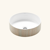 Vasque Ronde Salle De Bain Céramique Blanc À Poser 1 Bac 380x380 - Motif Bambou