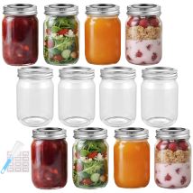 350ml/12oz 12 Pack Glass Mason Jars With Airtight Lids, Round Mouth Canning Jars, Clear Glass Jam Jars For Overnight Oats, Pickling, Food Storage, Diy
