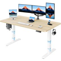 Bureau Réglable En Hauteur 160 X 80 Cm, Plateau Complet, Bureau Électrique Réglable En Hauteur De 60 À 125 Cm, Piètement À 3 Niveaux Supportant 